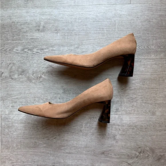 Zara Pointed Toe Faux Suede Tortoise Block Heel Pumps Size 39 (8.5) - Picture 4 of 10